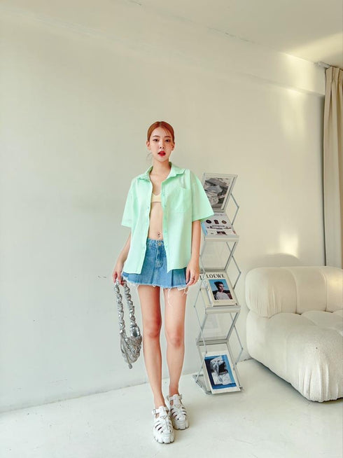 WANWAN Half Sleeve  Collar Shirt